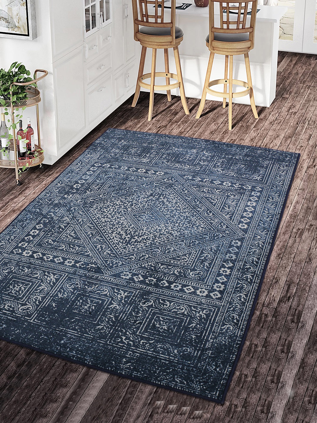 

RUGSMITH Navy Blue Printed Anti-Skid Carpet