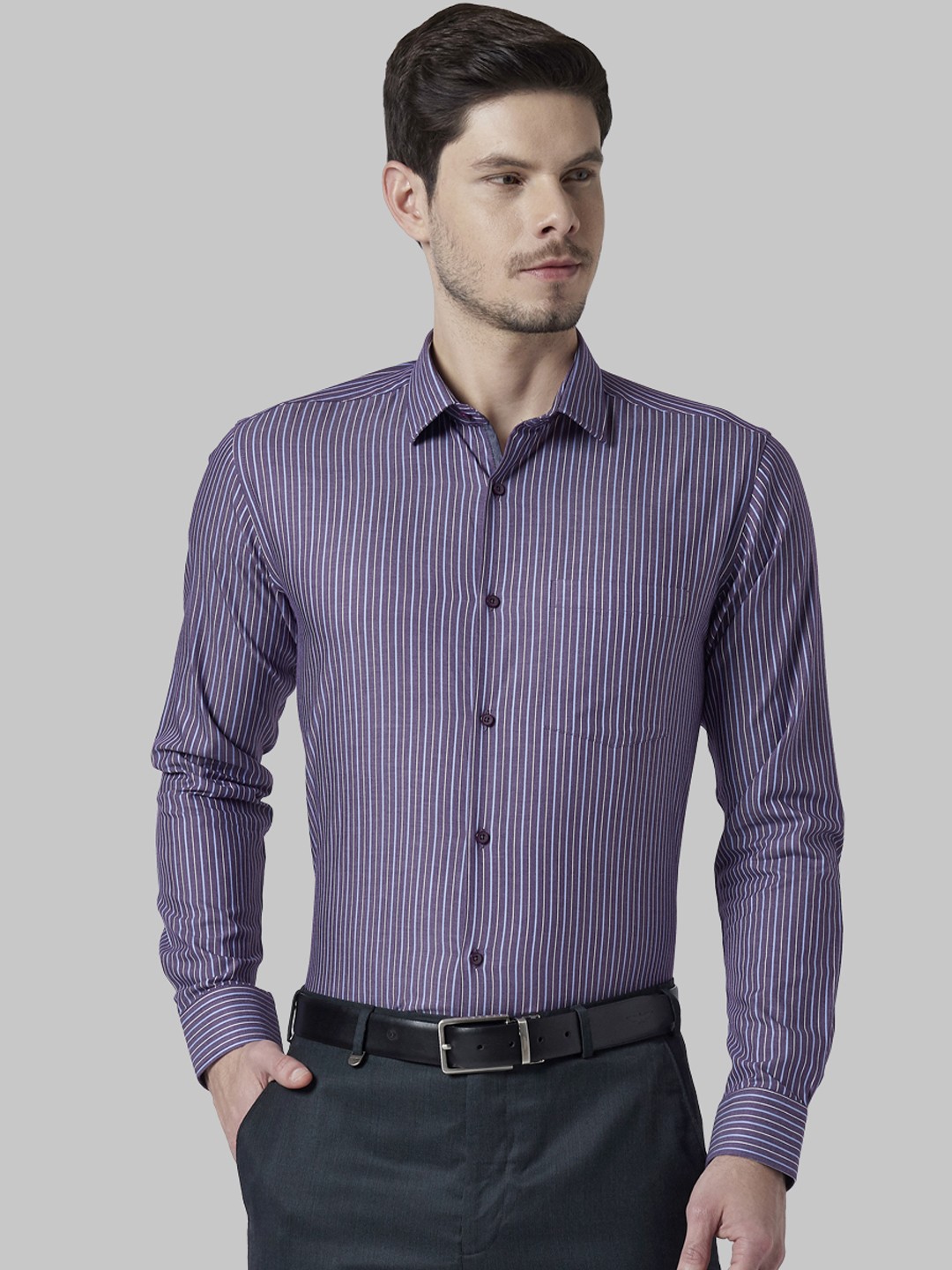

Park Avenue Men Violet Slim Fit Striped Formal Shirt