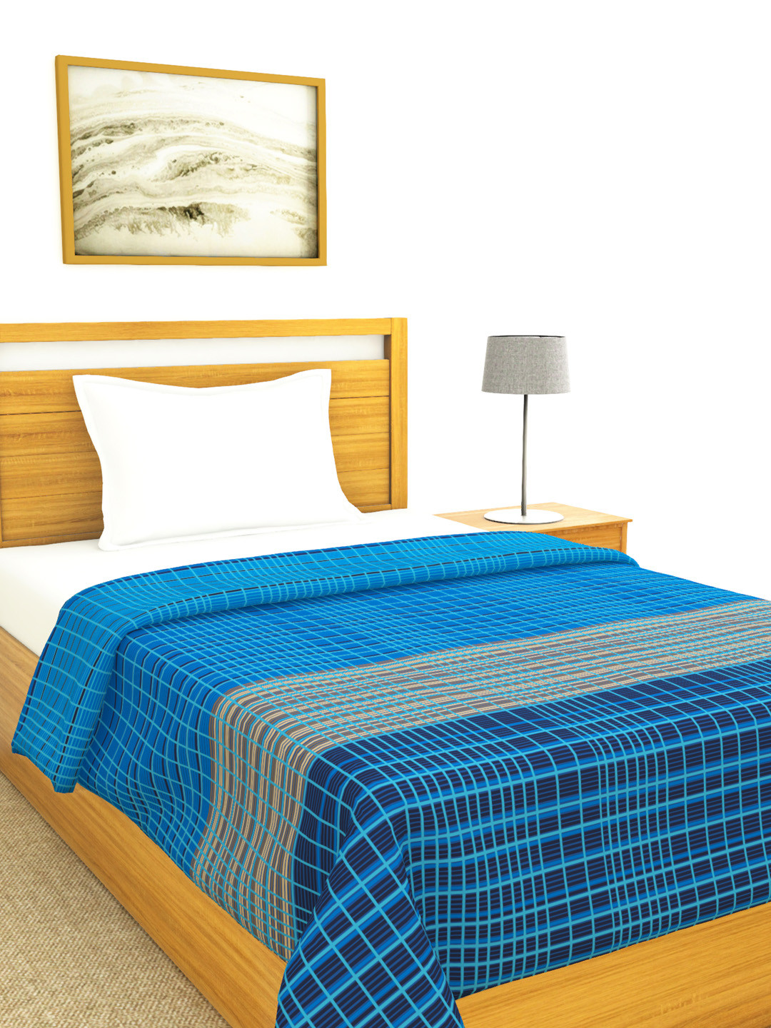

BIANCA Blue & Brown Checked AC Room 120 GSM Single Bed Comforter