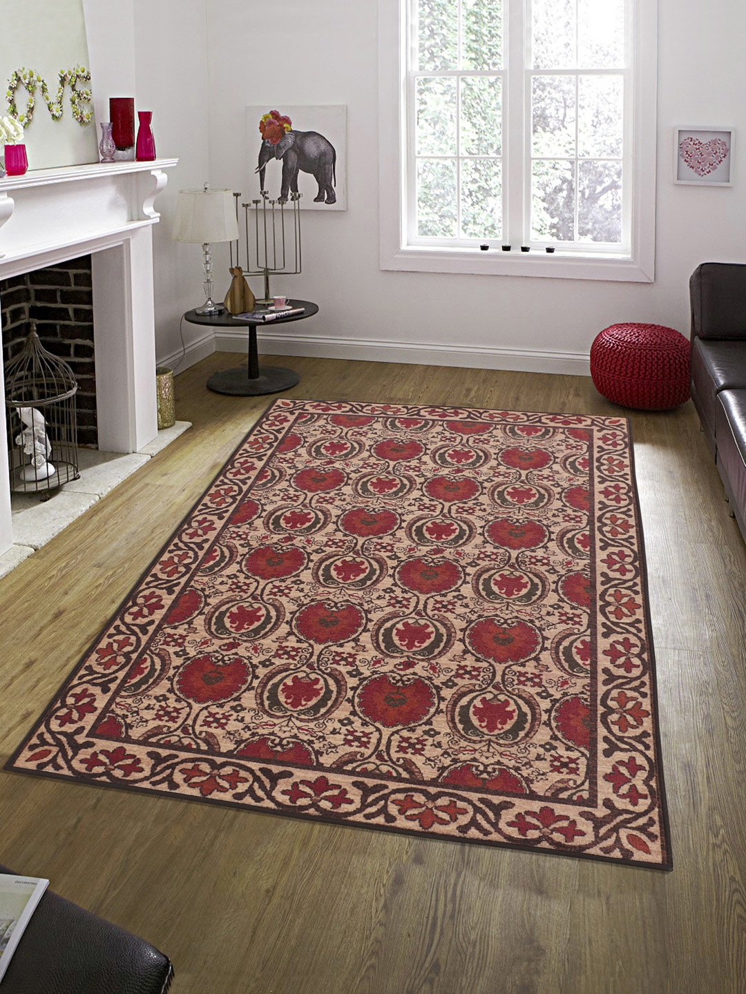 

RUGSMITH Red & Beige Printed Anti-Skid Carpet