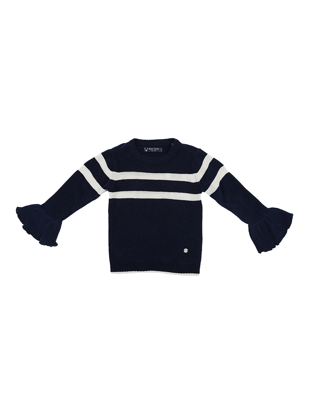 

Allen Solly Junior Girls Navy Blue & White Striped Sweater
