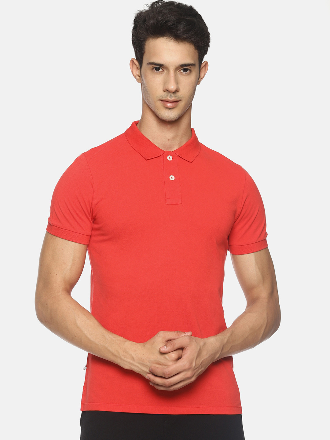 

Soul Space Men Coral Red Solid Polo Collar T-shirt