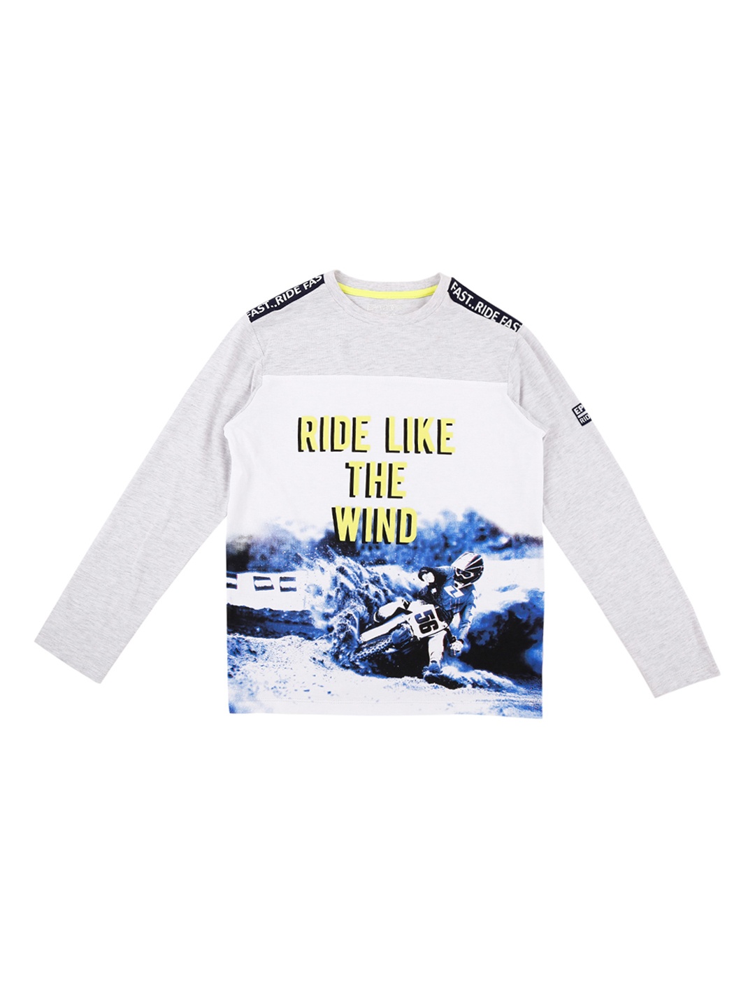 

Pantaloons Junior Boys Grey Melange & White Printed Round Neck T-shirt