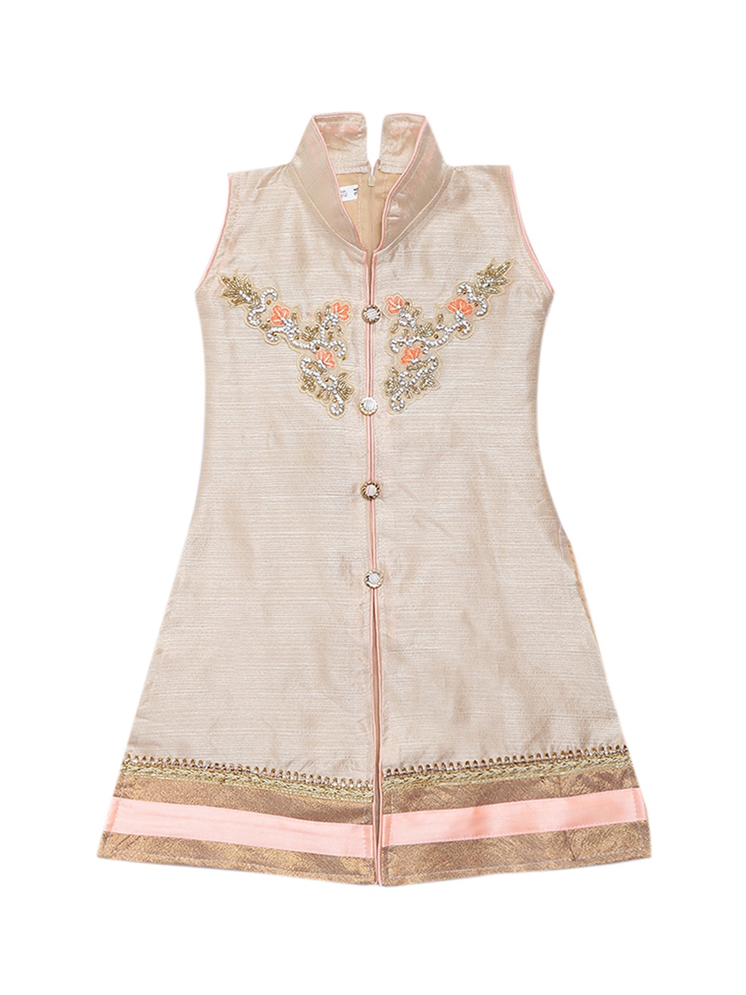 

Kidling Peach-Coloured & Beige Embroidered Ready to Wear Lehenga & Blouse with Dupatta