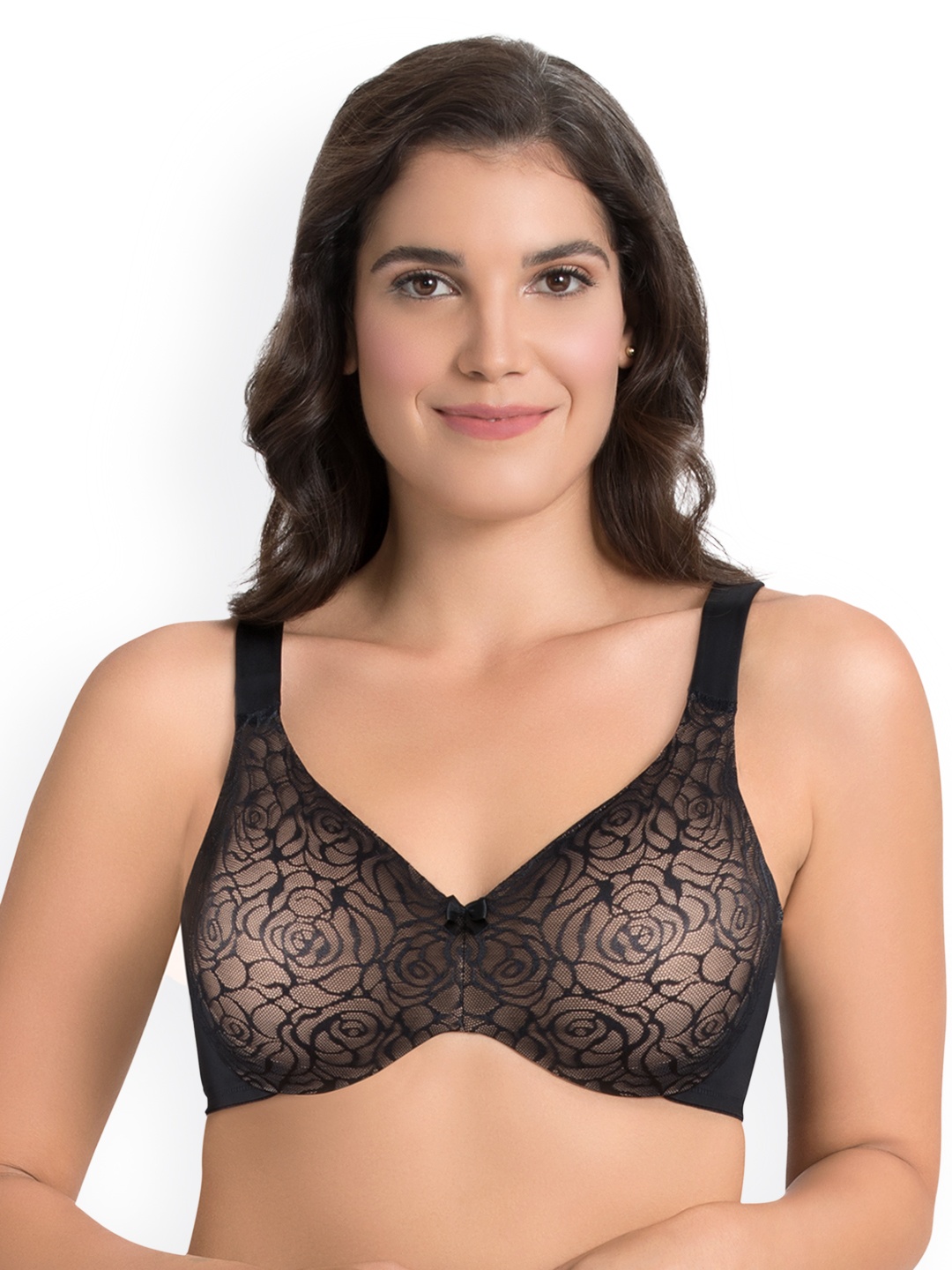 

Ultimo Non Padded Wired Minimizer Lace Bra - E0007, Black