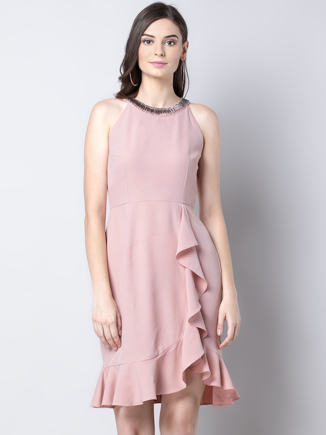 

FabAlley Women Pink Solid Fit and Flare Dress