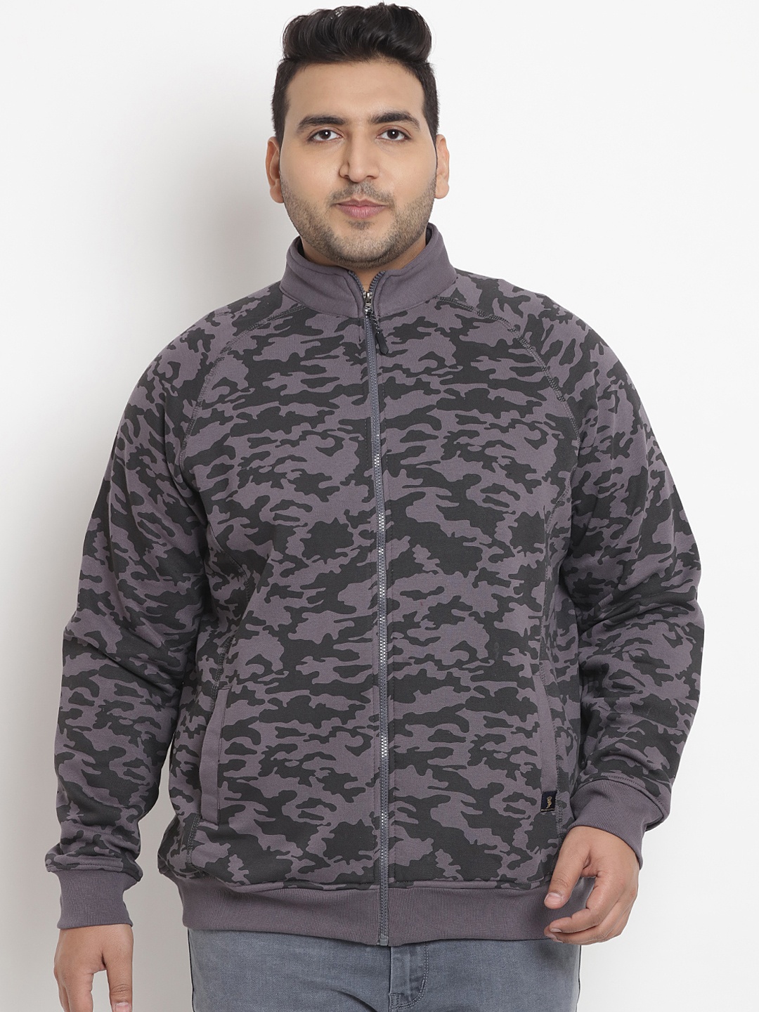 

John Pride Plus Size Men Grey Camouflage Sweatshirt