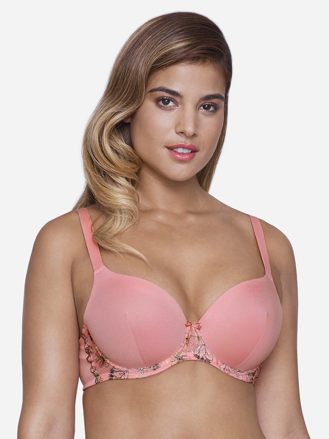 

Ultimo Printed Padded Wired Tropical Blossom T-Shirt Bra F0004, Pink