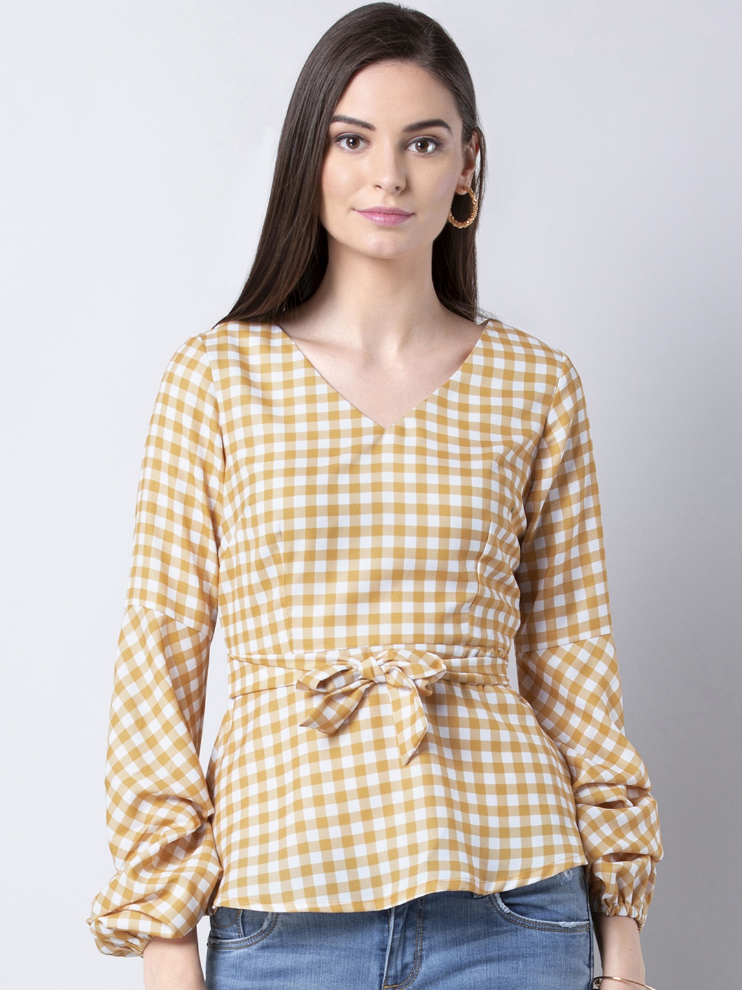 

FabAlley Women Yellow Checked Top
