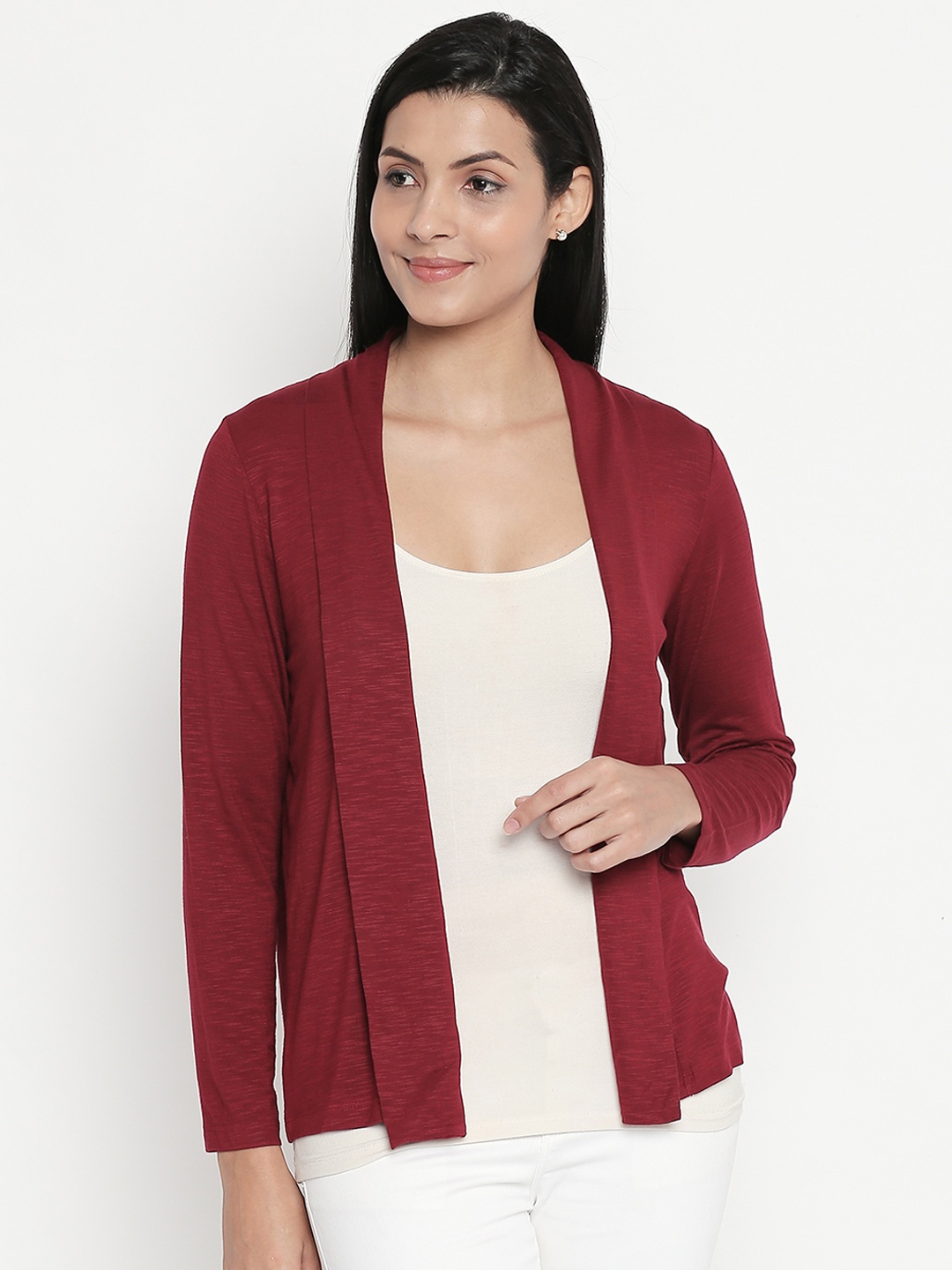 

Honey by Pantaloons Women Maroon Solid Open Front Shrug