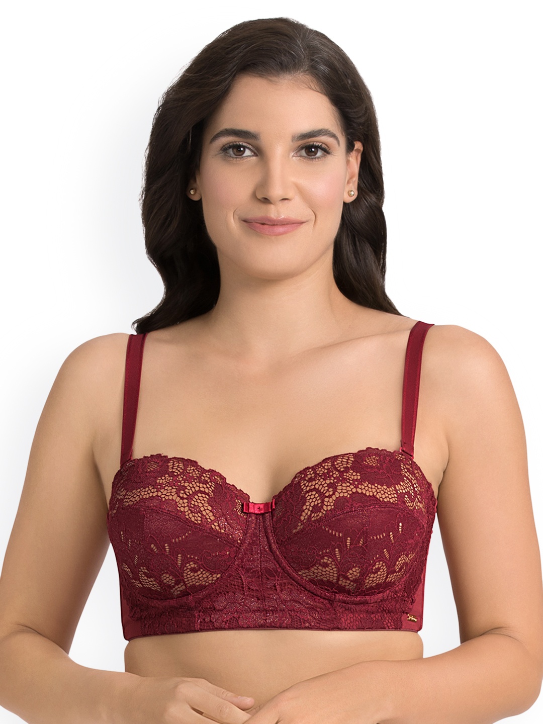 Ultimo Padded Wired Exotic Shimmer Lace Bra - F0008, Maroon