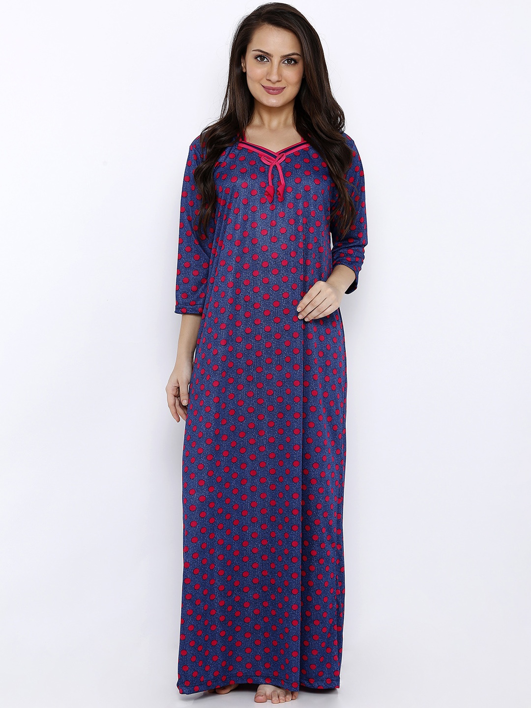 

Pretty Awesome Navy Blue & Pink Printed Nightdress