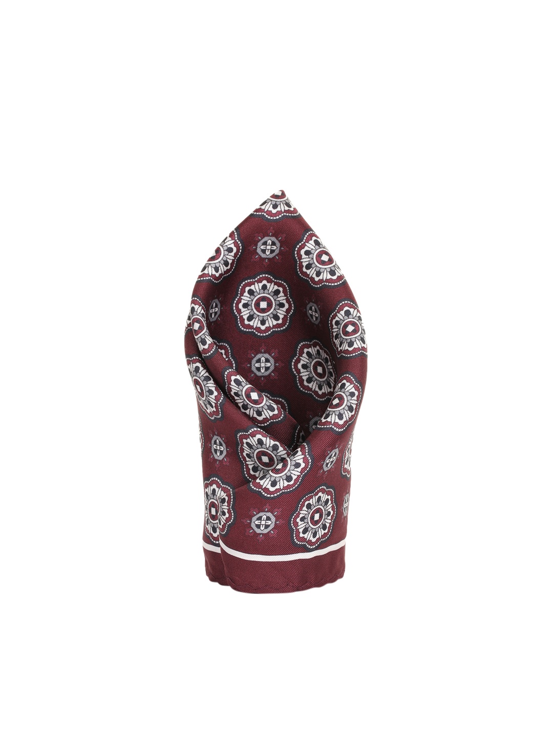

Alvaro Castagnino Maroon & White Printed Silk Pocket Square