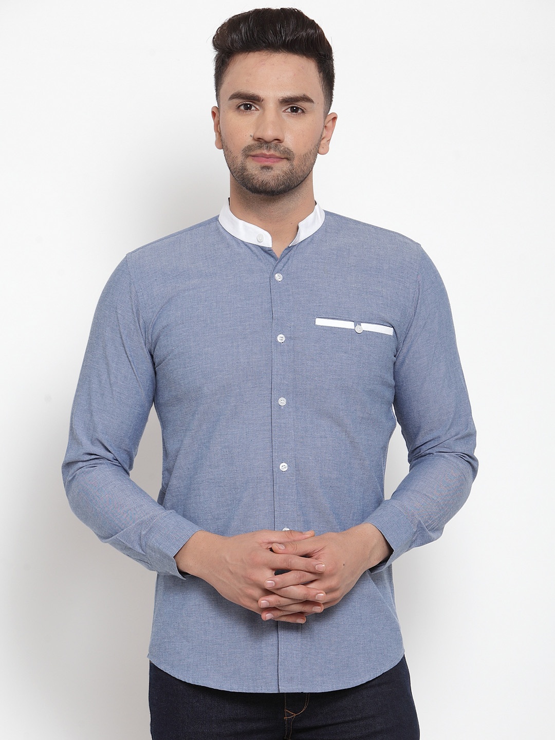 

Purple State Men Blue Slim Fit Solid Casual Shirt