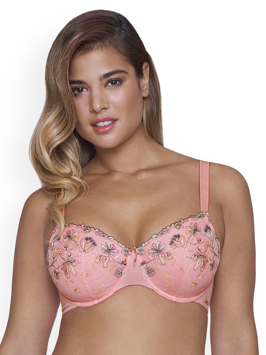 

Ultimo Plus Size Pink Embroidered Underwired Non Padded Everyday Bra F0005