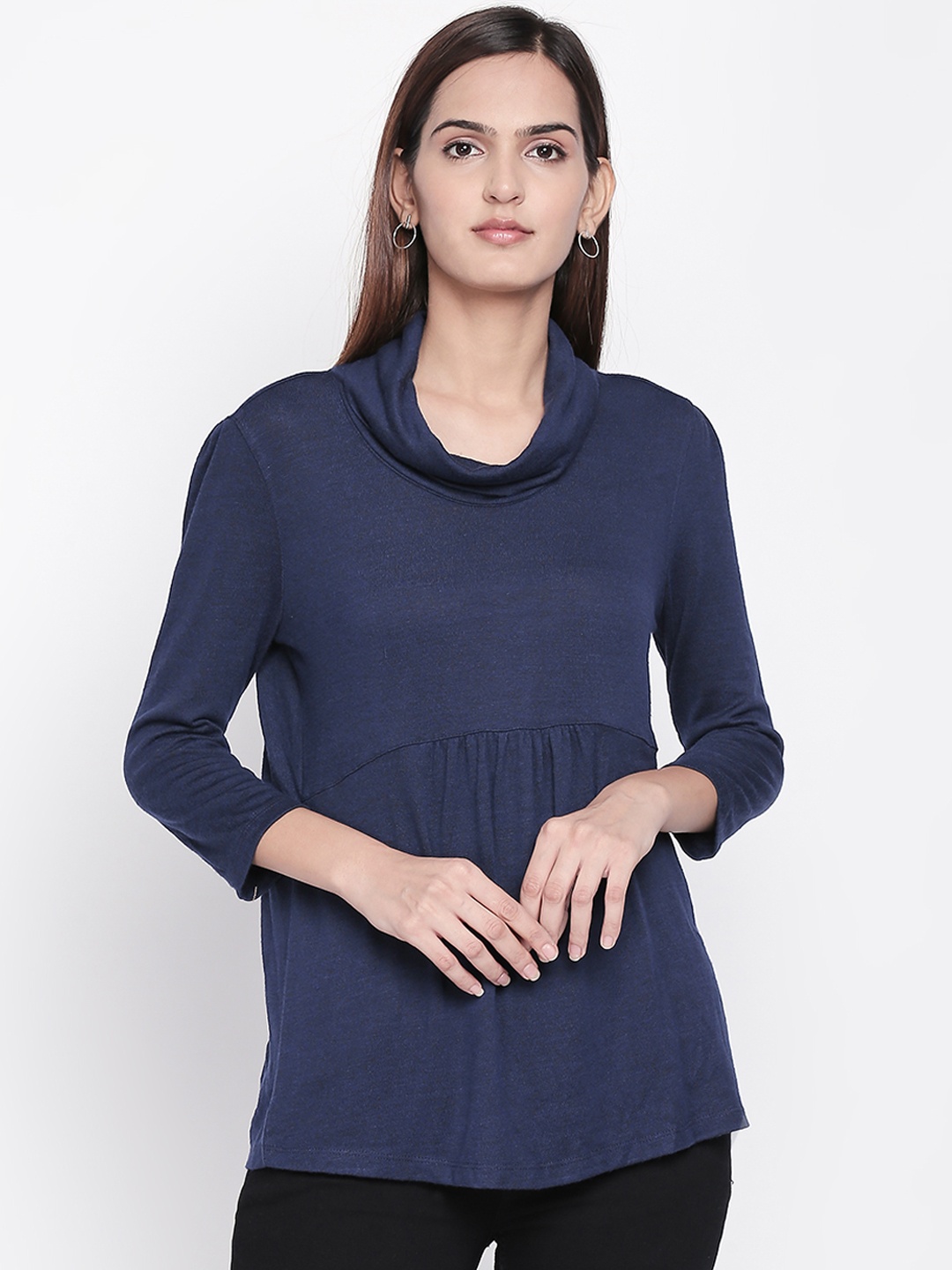 

Honey by Pantaloons Women Blue Solid Cowl Neck T-shirt
