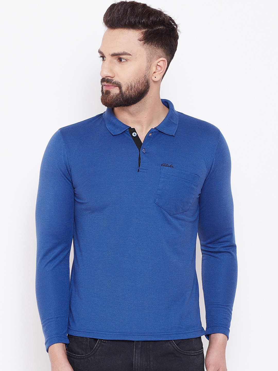 

Adobe Men Blue Solid Polo Collar T-shirt