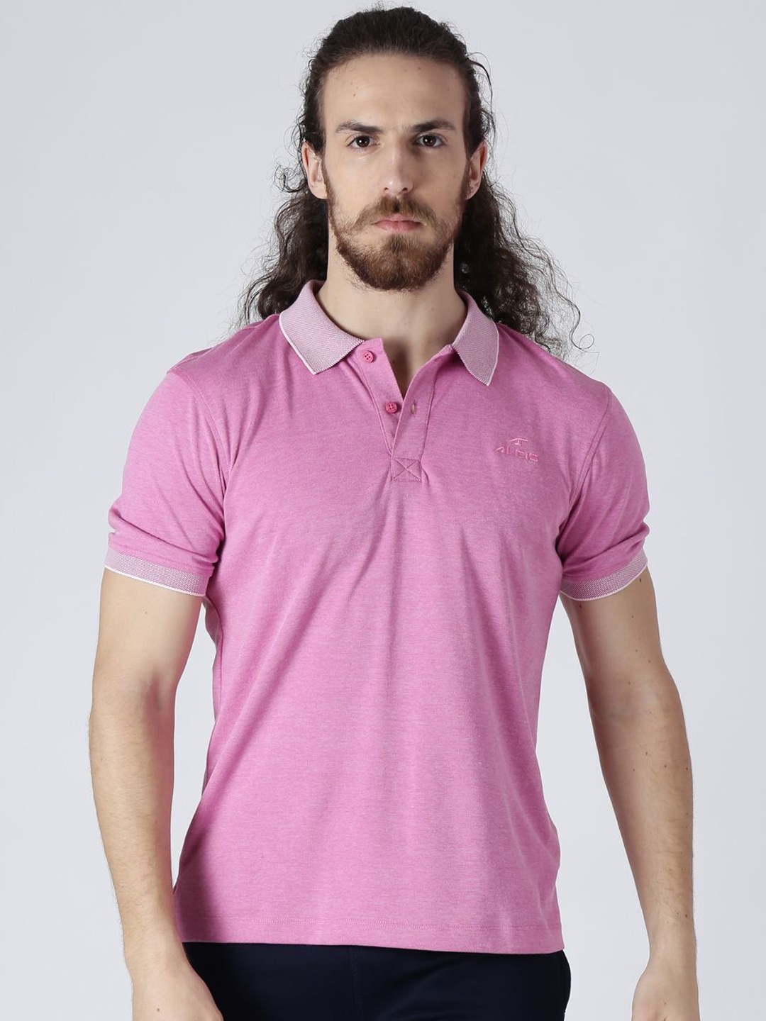 

Alcis Men Mauve Solid Polo Collar T-shirt
