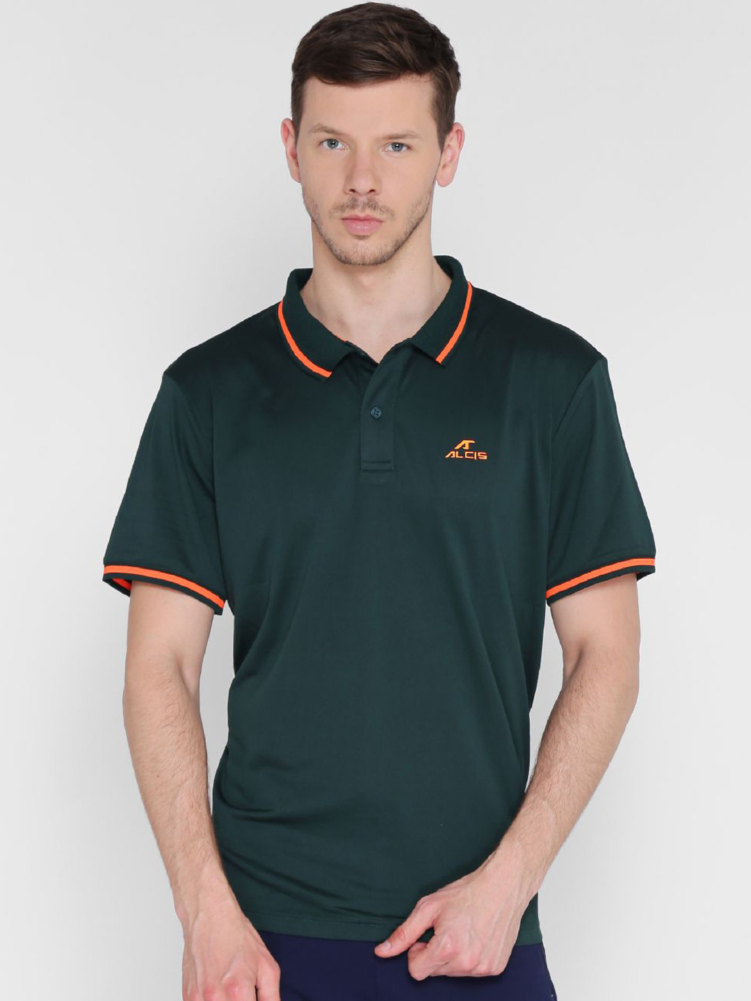 

Alcis Men Green Solid Polo Collar T-shirt