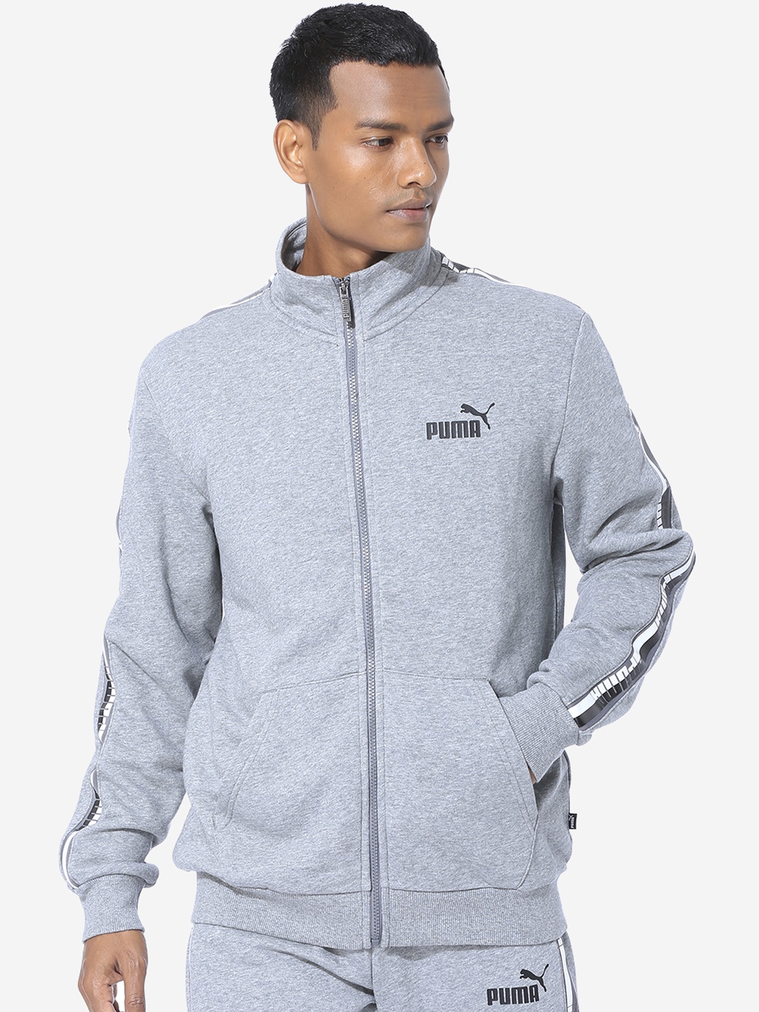 

Puma Men Grey Melange Solid Tape Track Jacket TR