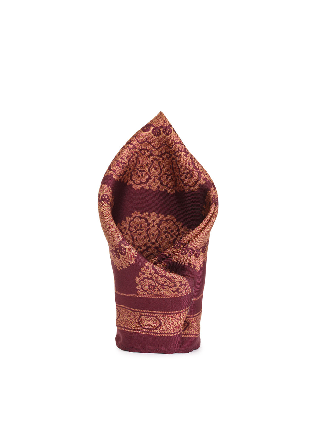 

Alvaro Castagnino Maroon & Beige Printed Silk Pocket Square