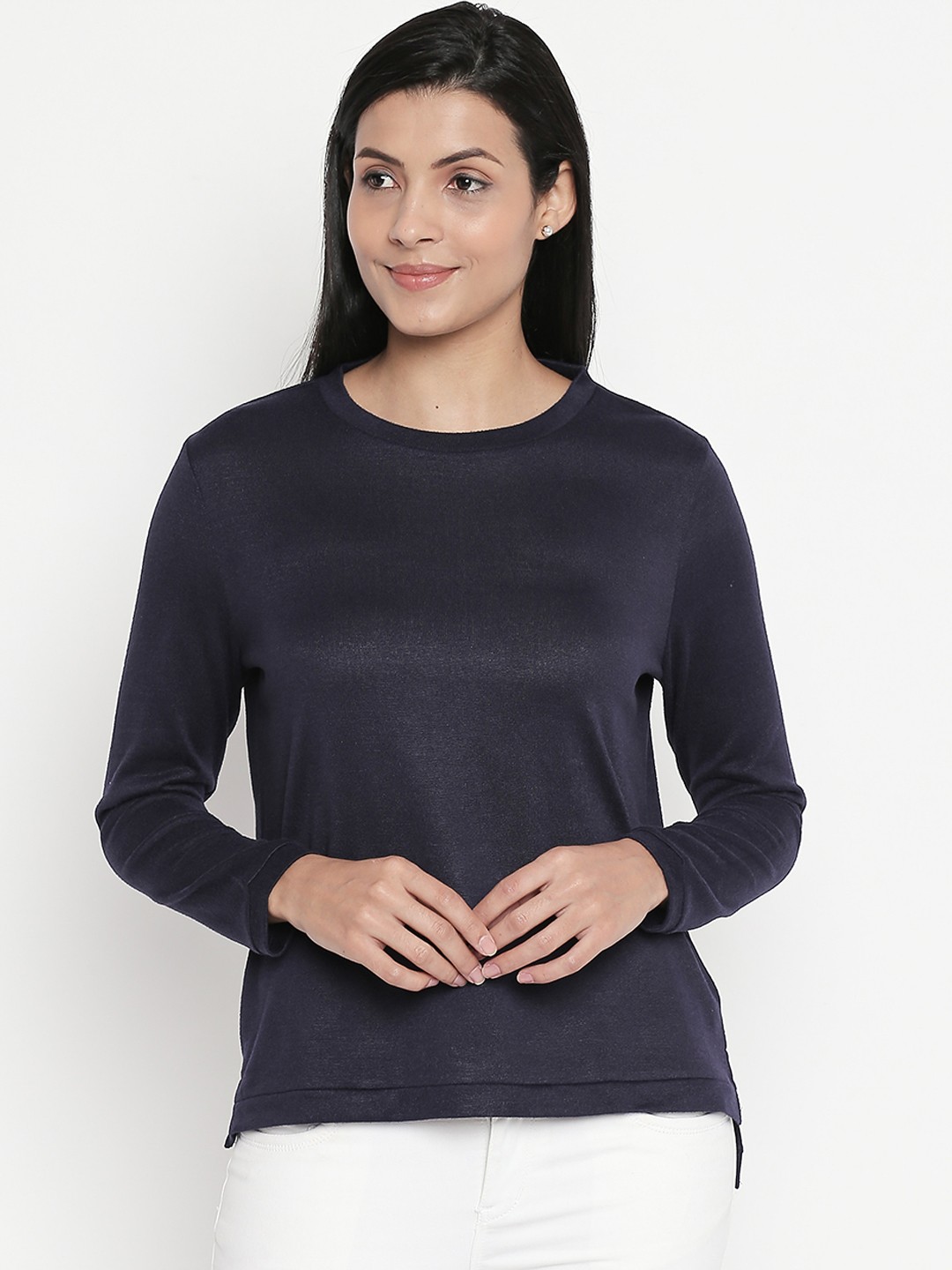 

Honey by Pantaloons Women Navy Blue Solid Round Neck T-shirt