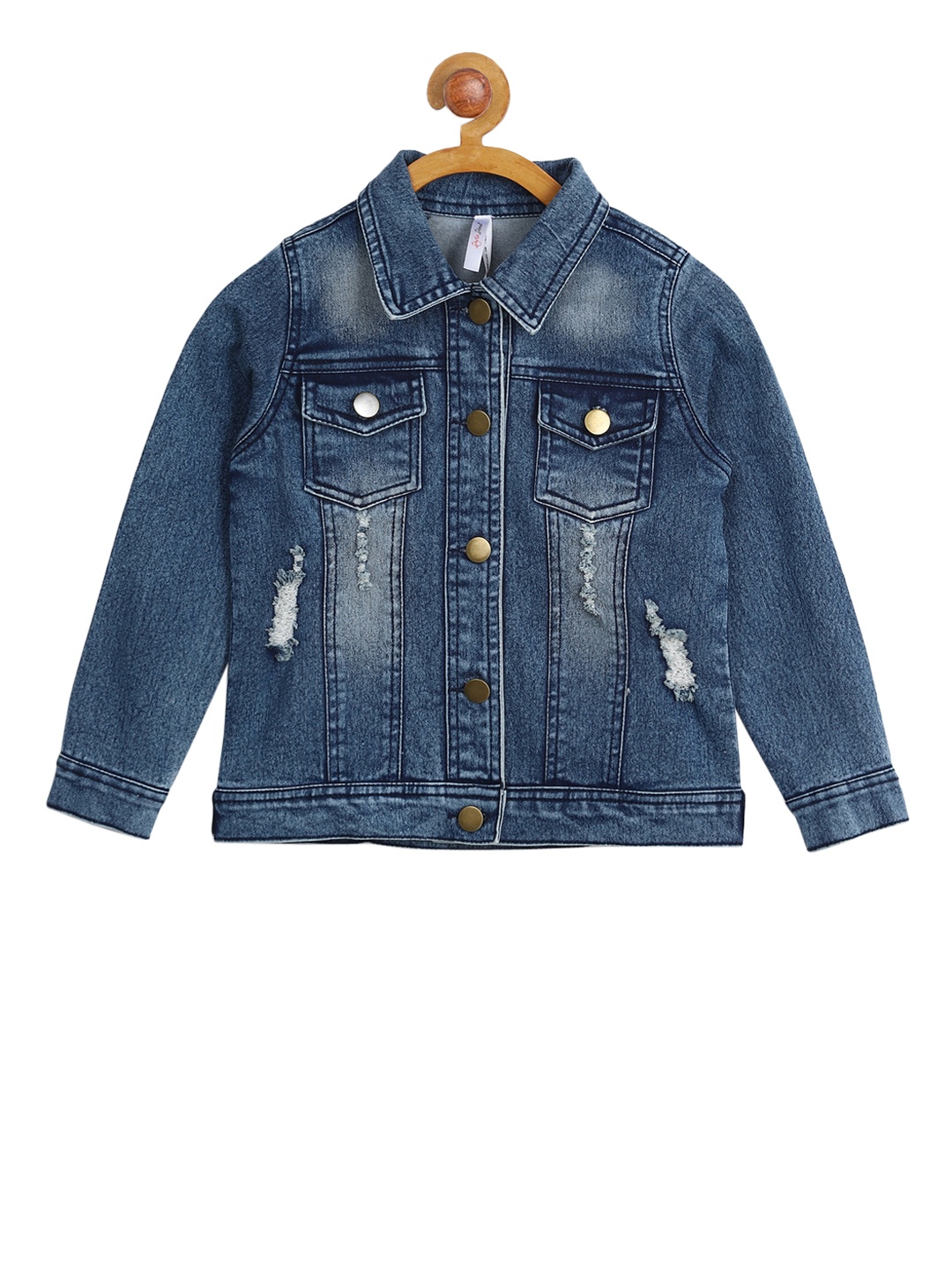 StyleStone Girls Blue Solid Denim Jacket