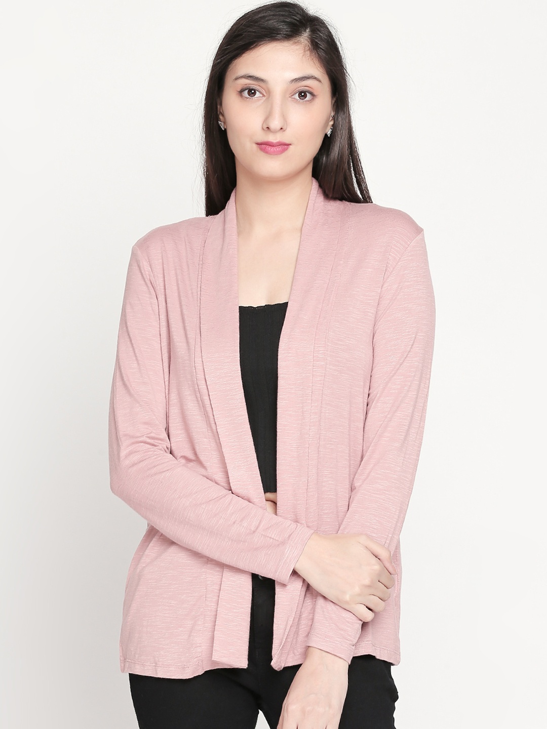 

Honey by Pantaloons Women Pink Solid Open Front Shrug