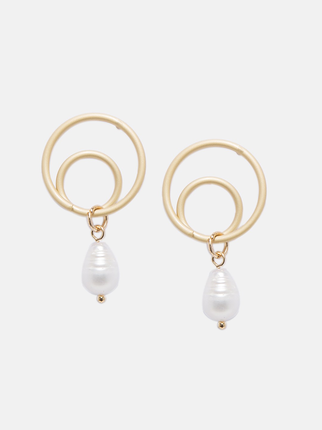 

Mali Fionna Gold-Toned & White Circular Drop Earrings