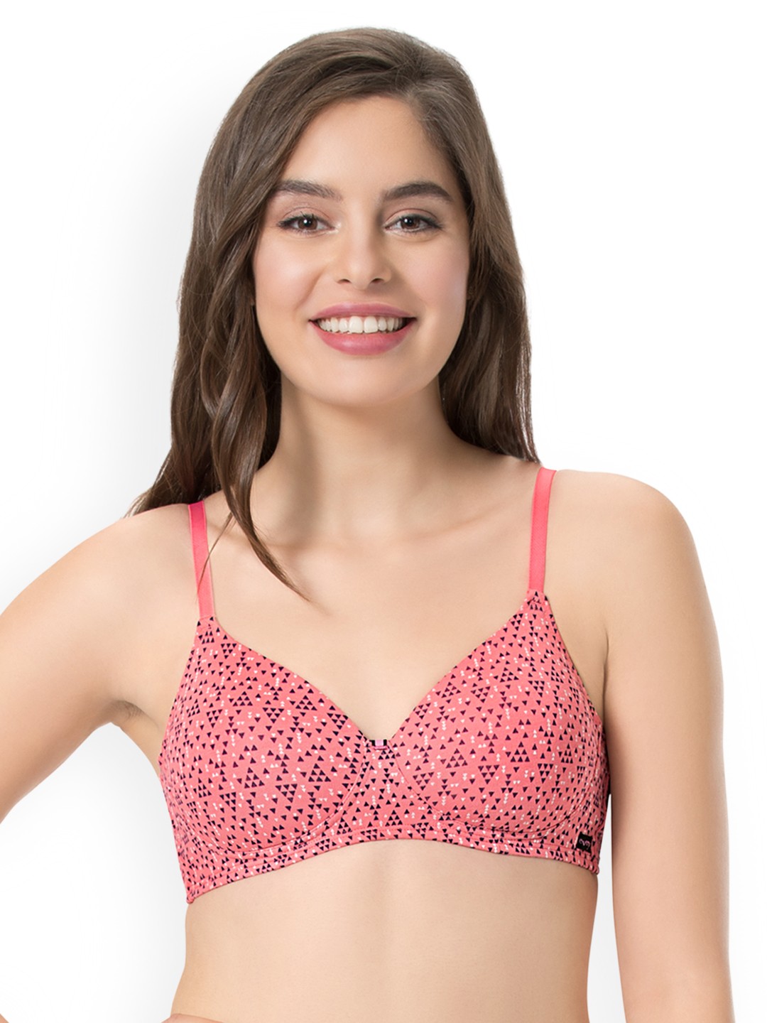 every de by amante Printed Padded Wirefree Carefree Casuals T-Shirt Bra - EB003, Pink