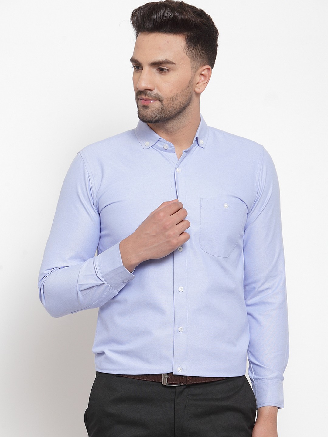 

Purple State Men Blue Slim Fit Solid Formal Shirt