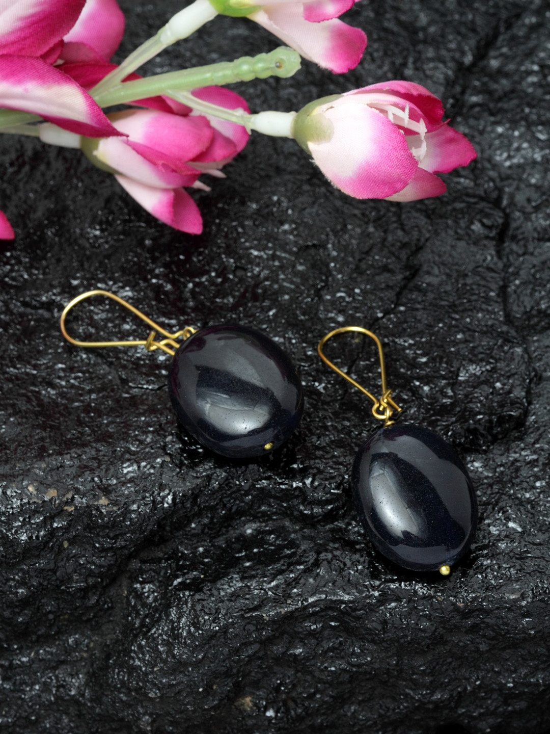 

DUGRISTYLE Black Oval Drop Earrings