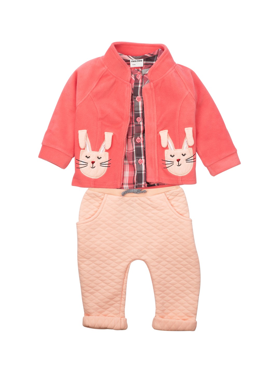 

MeeMee Girls Pink Self Design Coat with Pyjamas
