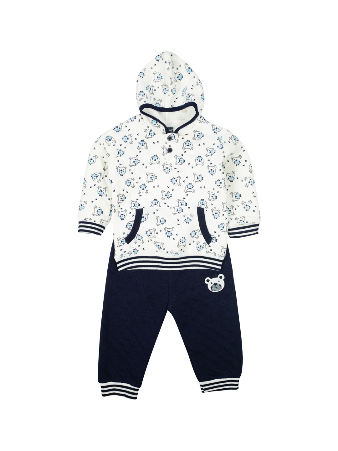 

MeeMee Kids White & Navy Blue Printed Sweatshirt with Pyjamas