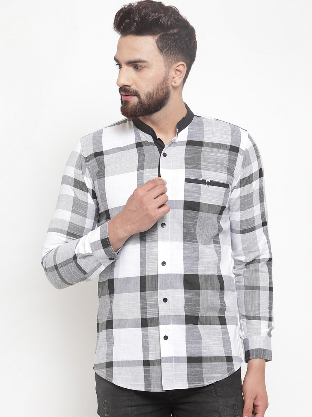 

Purple State Men White & Grey Slim Fit Checked Casual Shirt