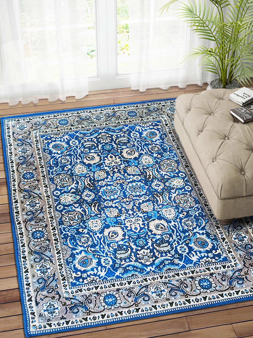 Status Blue & Grey Printed Nylon Anti-Skid Carpet