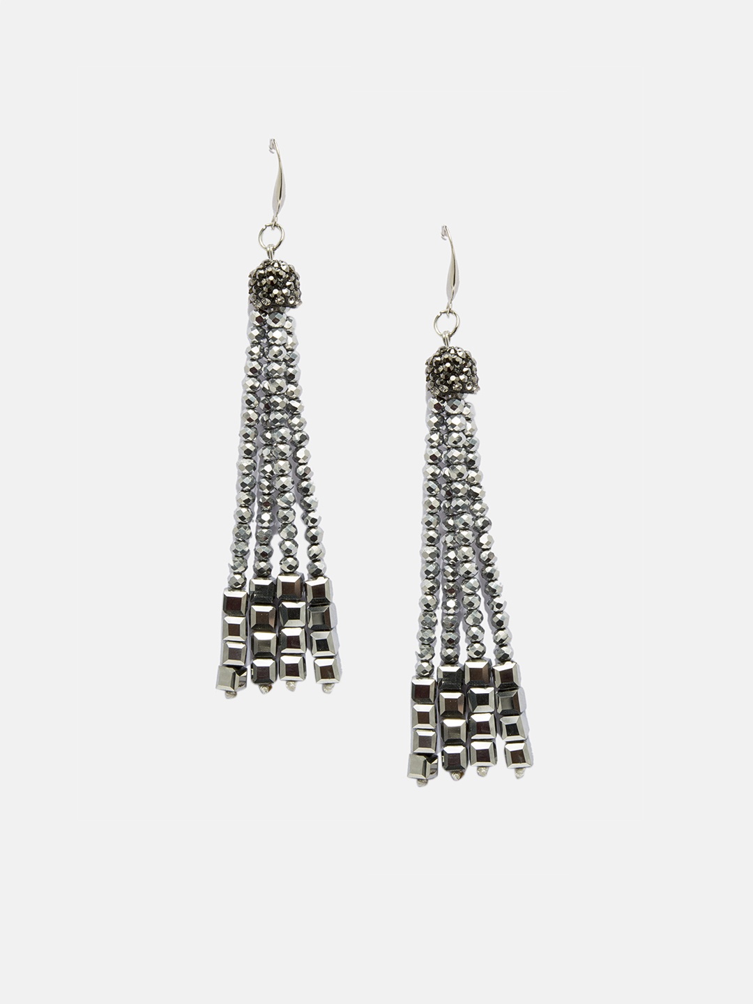 

Mali Fionna Silver-Toned & Grey Quirky Drop Earrings