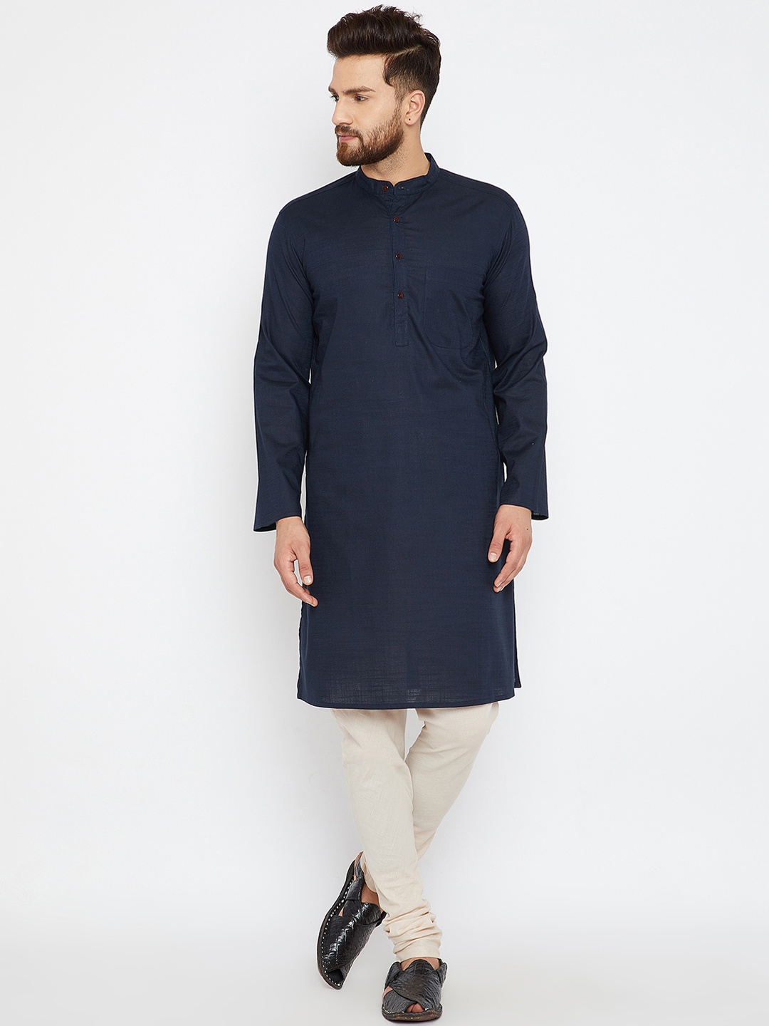 

even Men Navy Blue Solid Straight Kurta