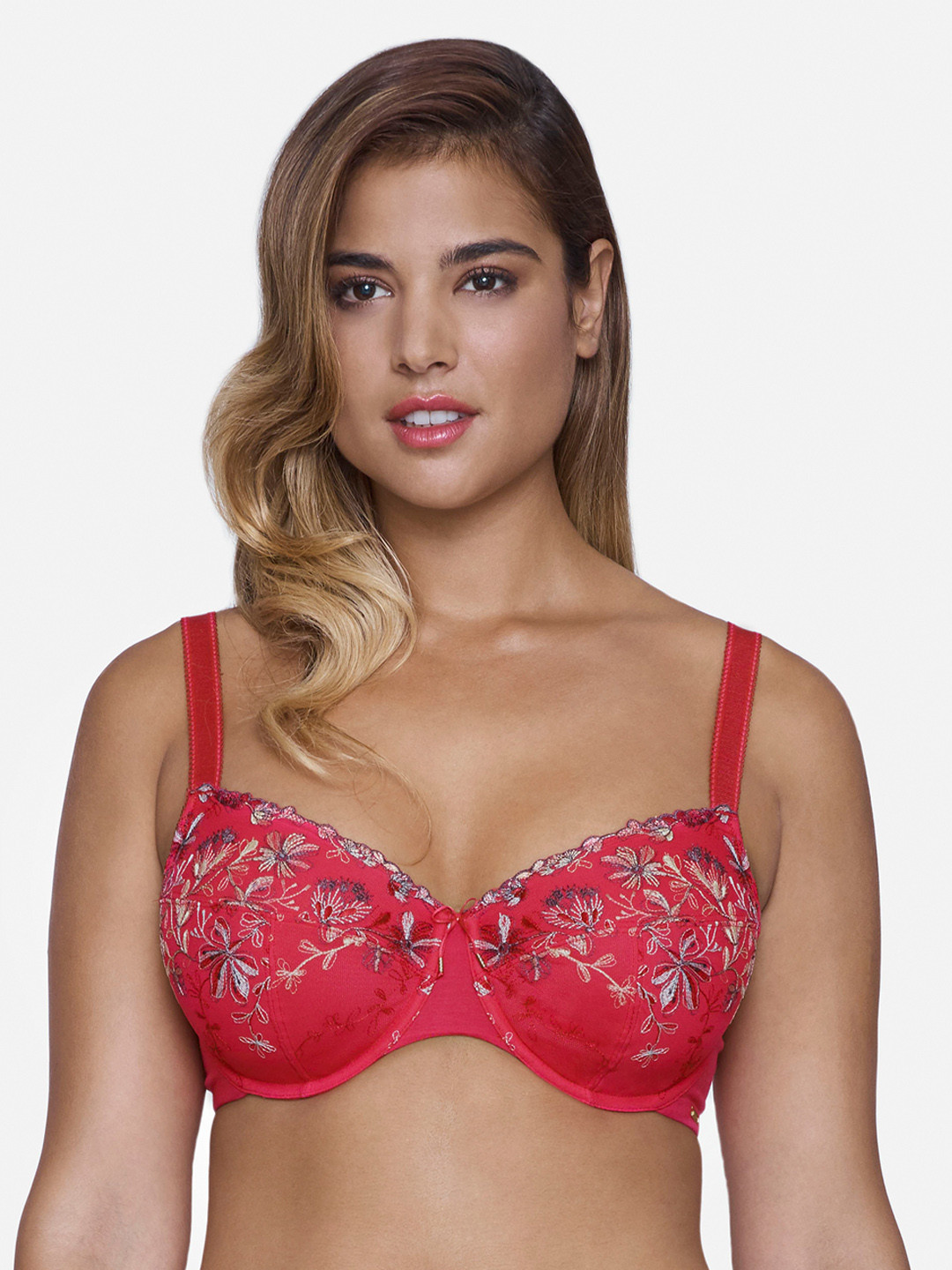 

Ultimo Plus Size Pink Floral Embroidered Underwired Non Padded Everyday Bra F0005