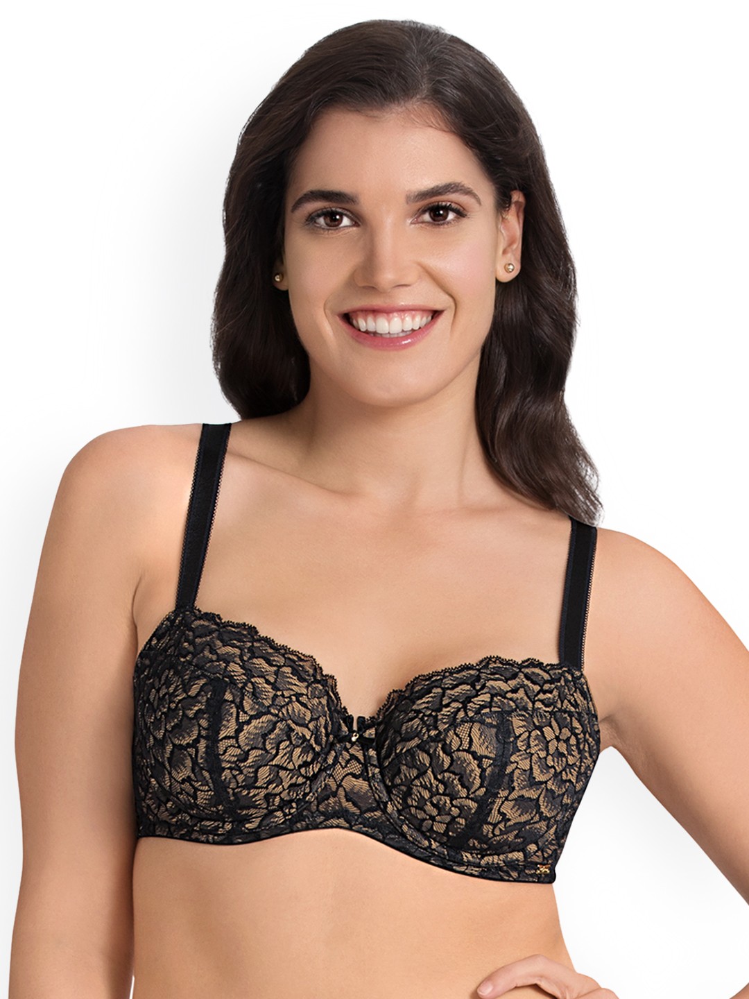 

Ultimo Padded Wired Modern Bloom Lace Bra - F0011, Black