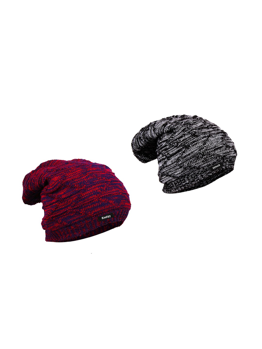 

Knotyy Men Pack of 2 Solid Woolen Beanie, Maroon
