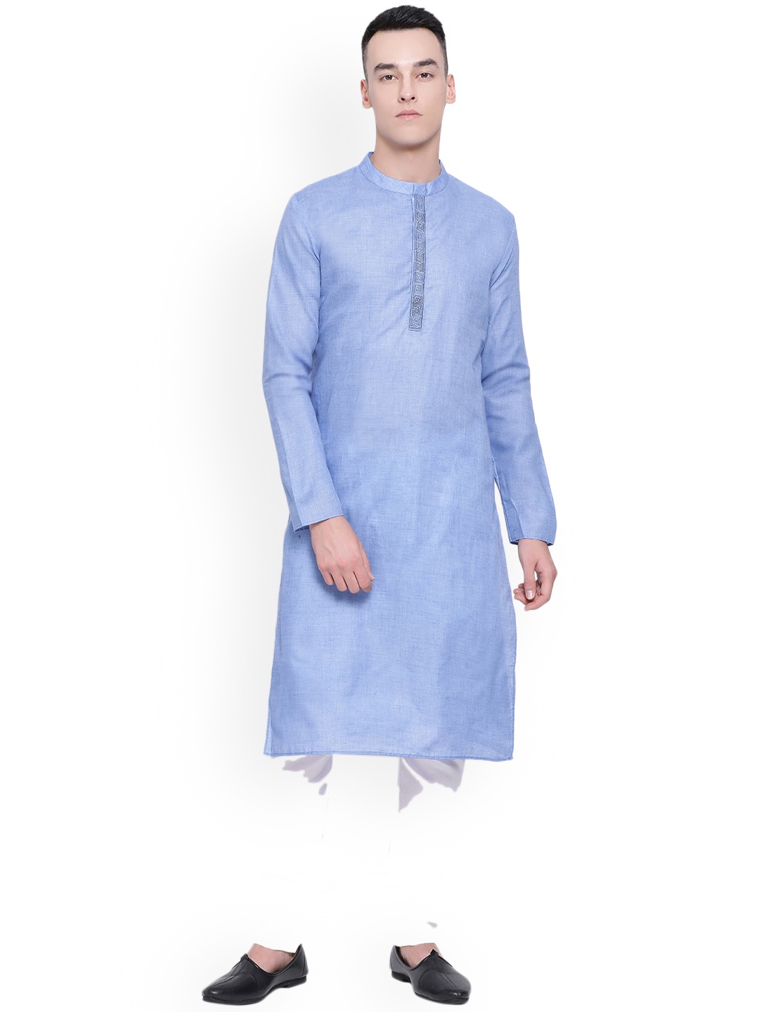 

DEVOILER Men Blue Solid Straight Kurta