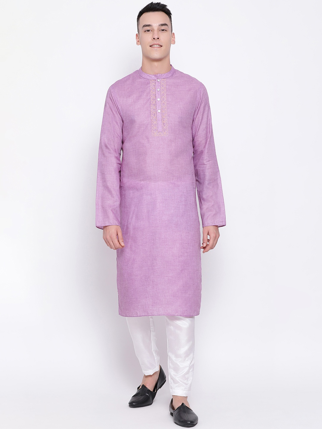 

DEVOILER Men Purple Solid Straight Kurta