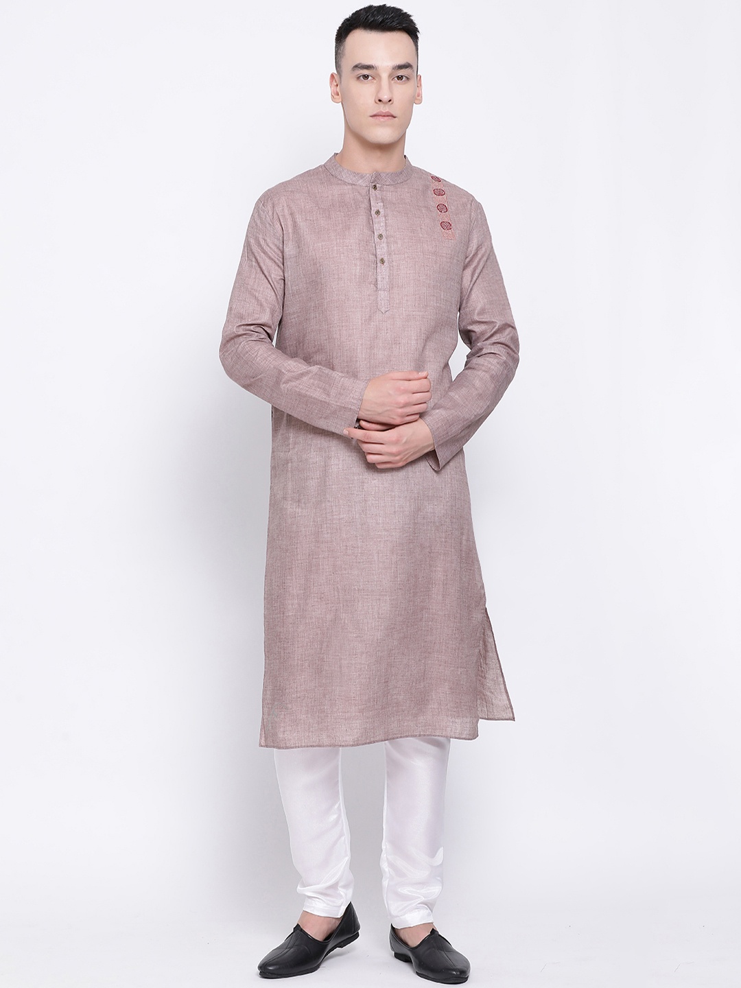 

DEVOILER Men Taupe Solid Straight Kurta