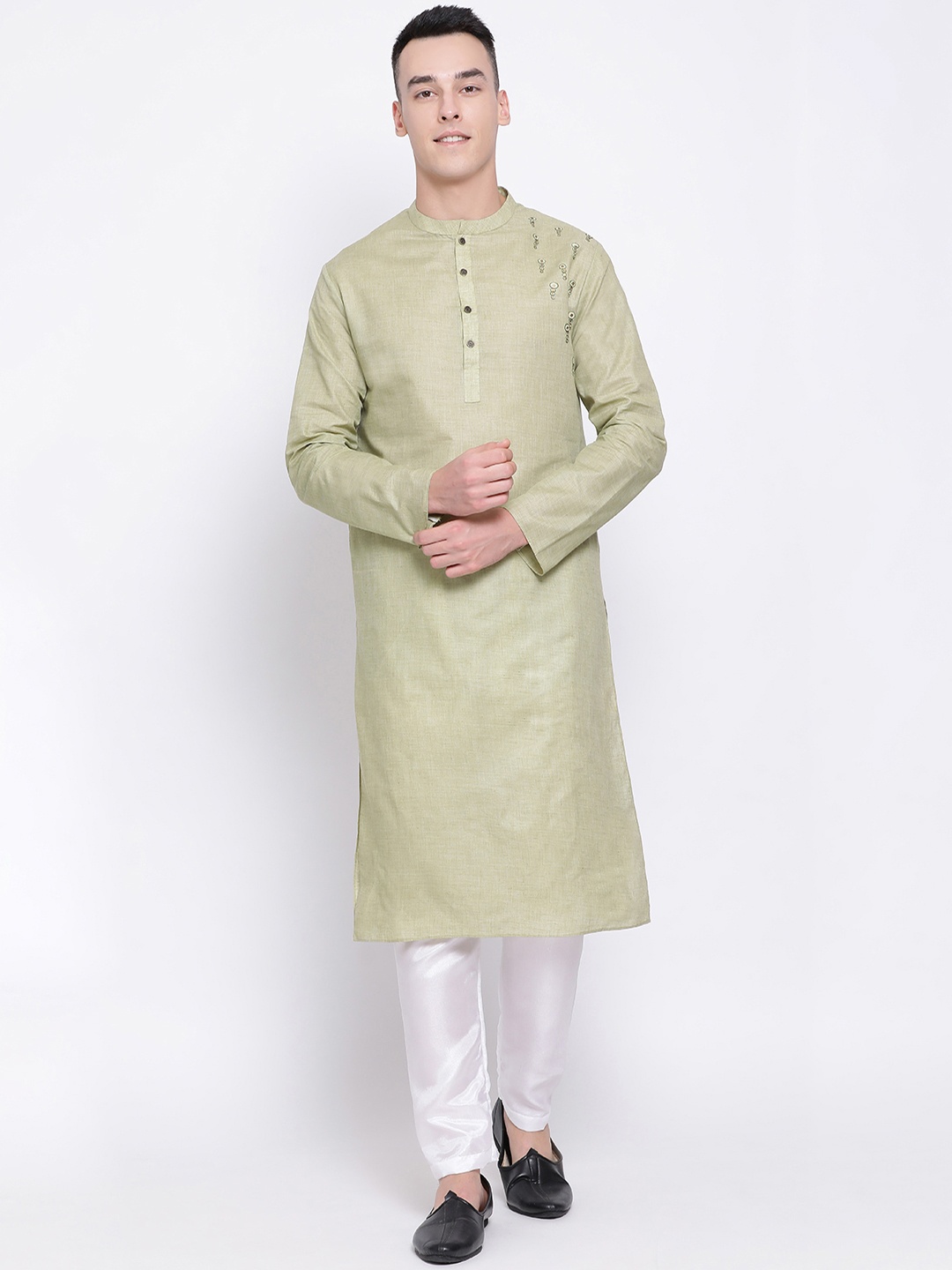 

DEVOILER Men Green Solid Straight Kurta