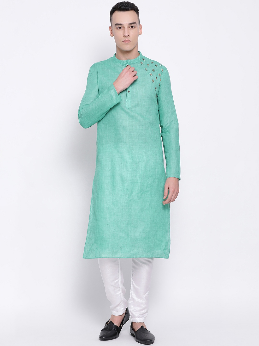 

DEVOILER Men Green Solid Straight Kurta