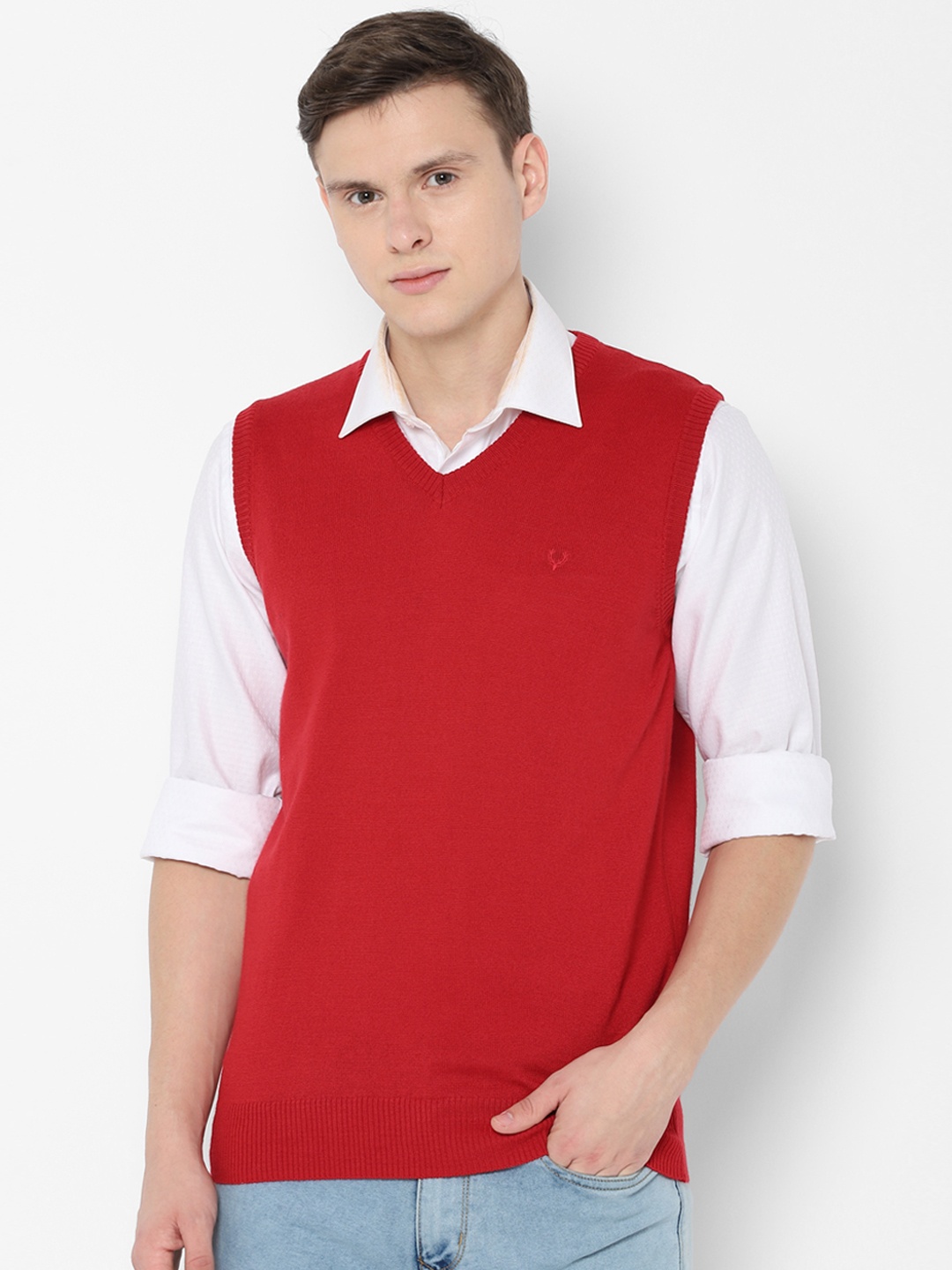 Allen Solly Men Red Solid Sweater