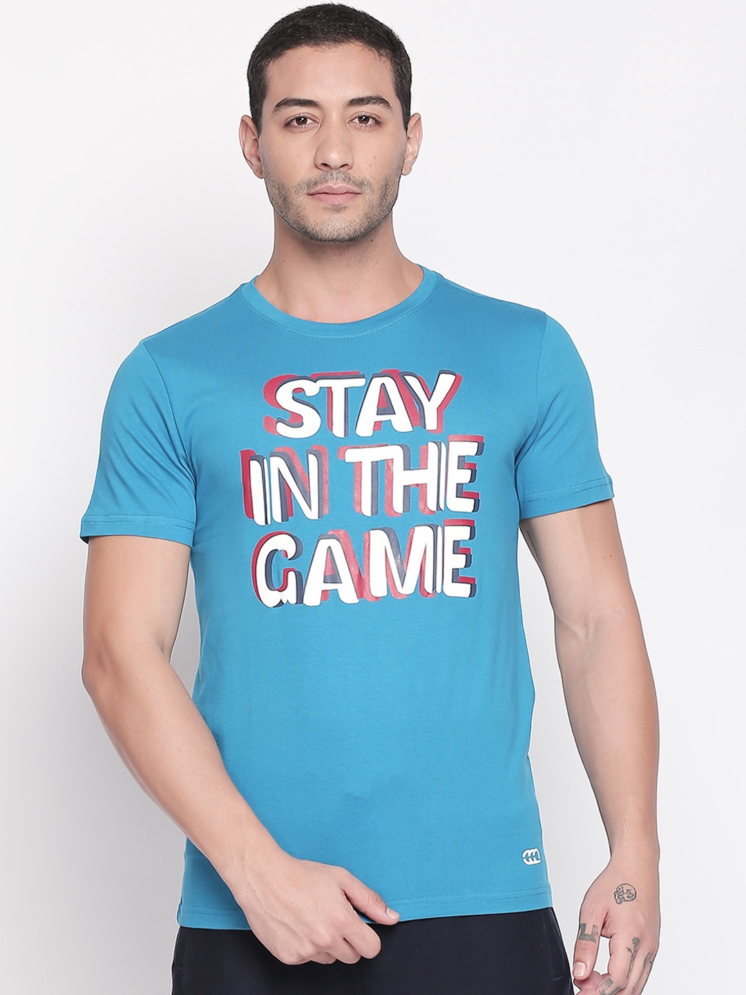 

Ajile by Pantaloons Men Blue Printed Round Neck Pure Cotton T-shirt
