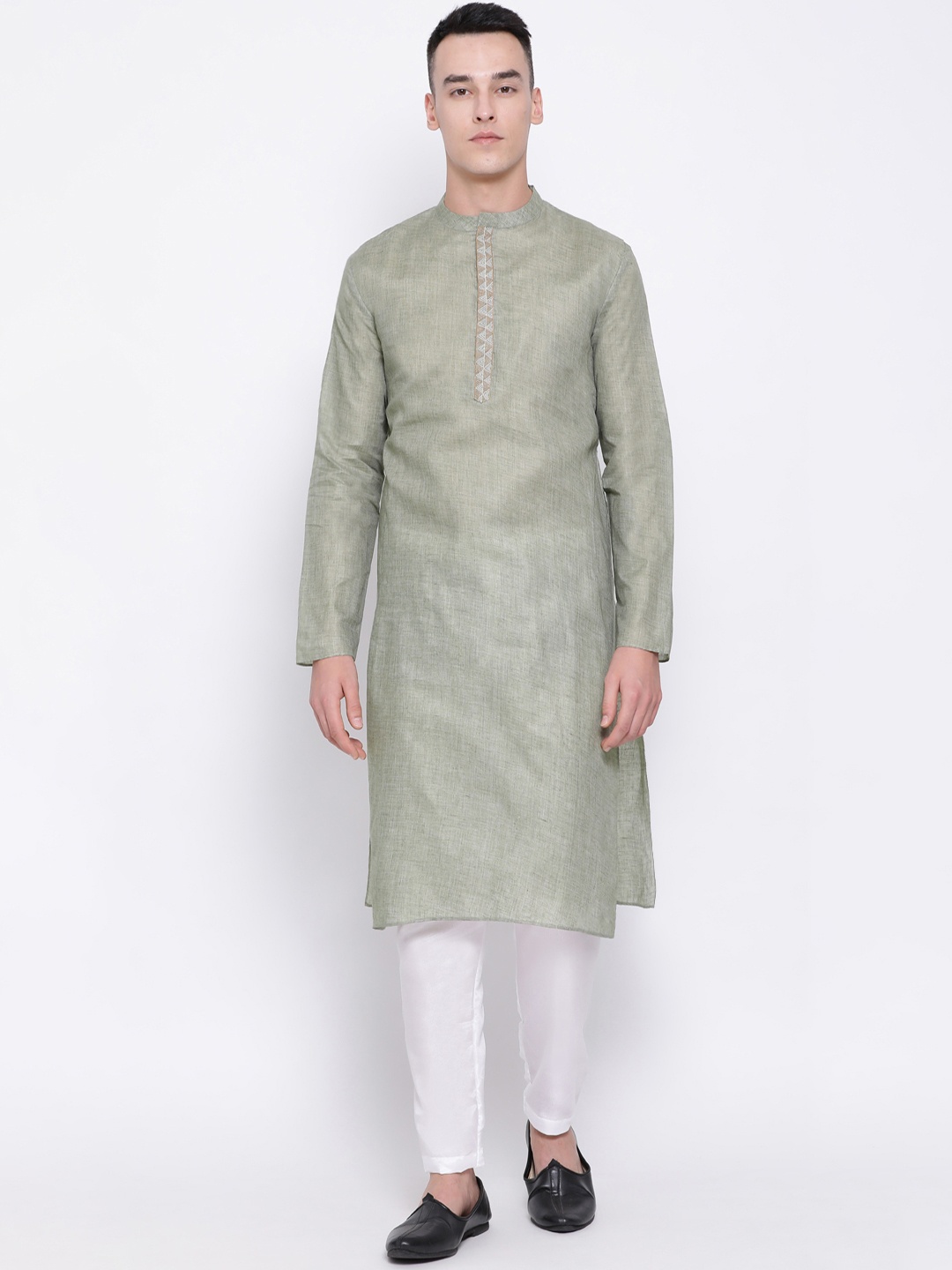 

DEVOILER Men Green Solid Straight Kurta