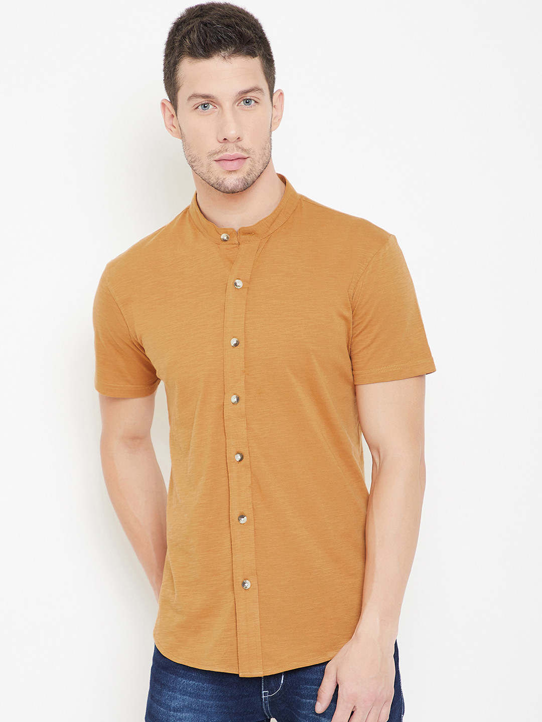 

GRITSTONES Men Mustard Yellow Regular Fit Self Design Casual Shirt